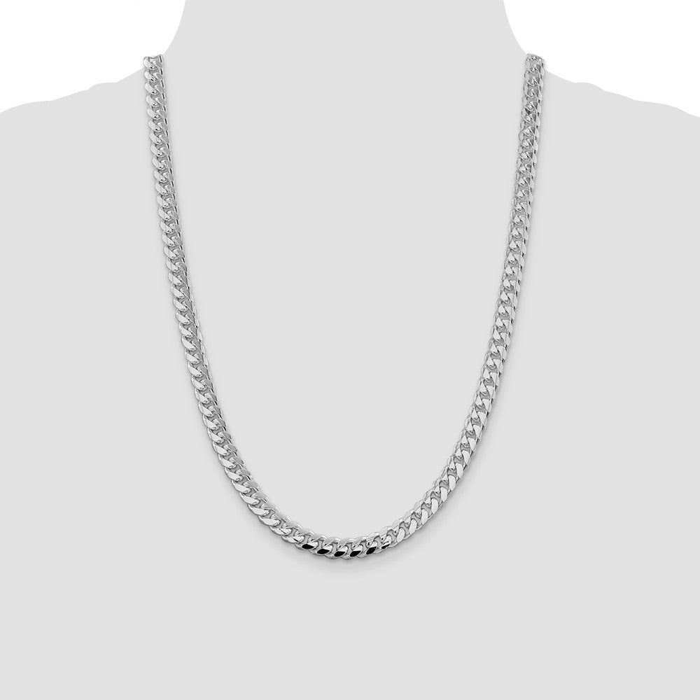 Sterling Silver Rhodium-plated 7.35mm Domed w/ Side D/C Curb Chain