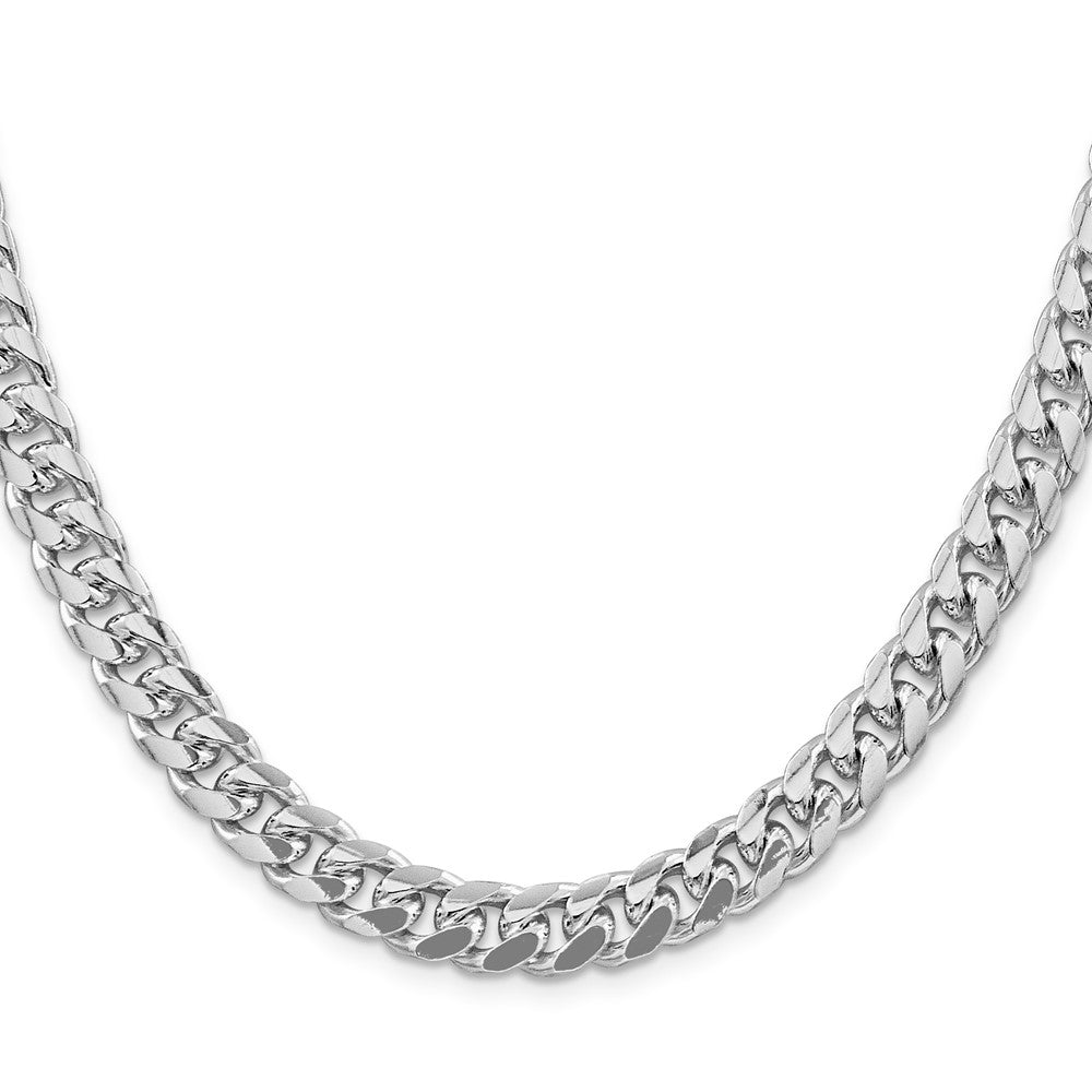 Sterling Silver Rhodium-plated 8.5mm Domed w/ Side D/C Curb Chain