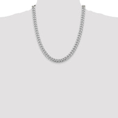 Sterling Silver Rhodium-plated 8.5mm Domed w/ Side D/C Curb Chain