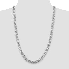 Sterling Silver Rhodium-plated 8.5mm Domed w/ Side D/C Curb Chain - 4