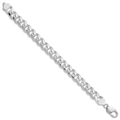 Sterling Silver Rhodium-plated 10.5mm Domed w/ Side D/C Curb Chain - 7
