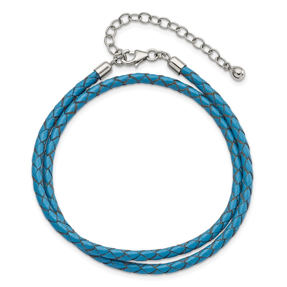 Sterling Silver Reflections Blue Leather Rhodium-plated 14 inch with a 2 inch extention Choker/Wrap Bracelet