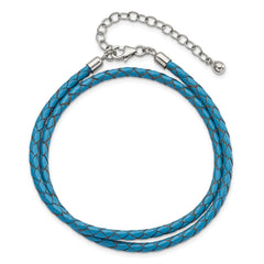 Sterling Silver Reflections Blue Leather Rhodium-plated 14 inch with a 2 inch extention Choker/Wrap Bracelet