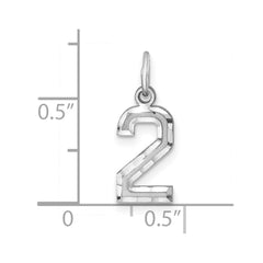 Sterling Silver Rhodium-plated Diamond-cut #2 Charm