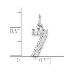 Sterling Silver Rhodium-plated Diamond-cut #7 Charm