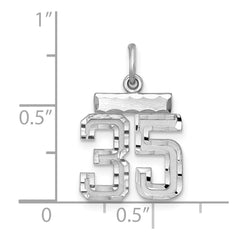 Sterling Silver Rhodium-plated Diamond-cut #35 Charm