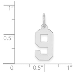 Sterling Silver/Rhodium-plated Polished Number 9 Charm