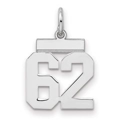 Sterling Silver/Rhodium-plated Polished Number 62 Charm - 3