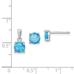 Sterling Silver Rhodium-plated Created Opal Pendant and Earring Set - 2