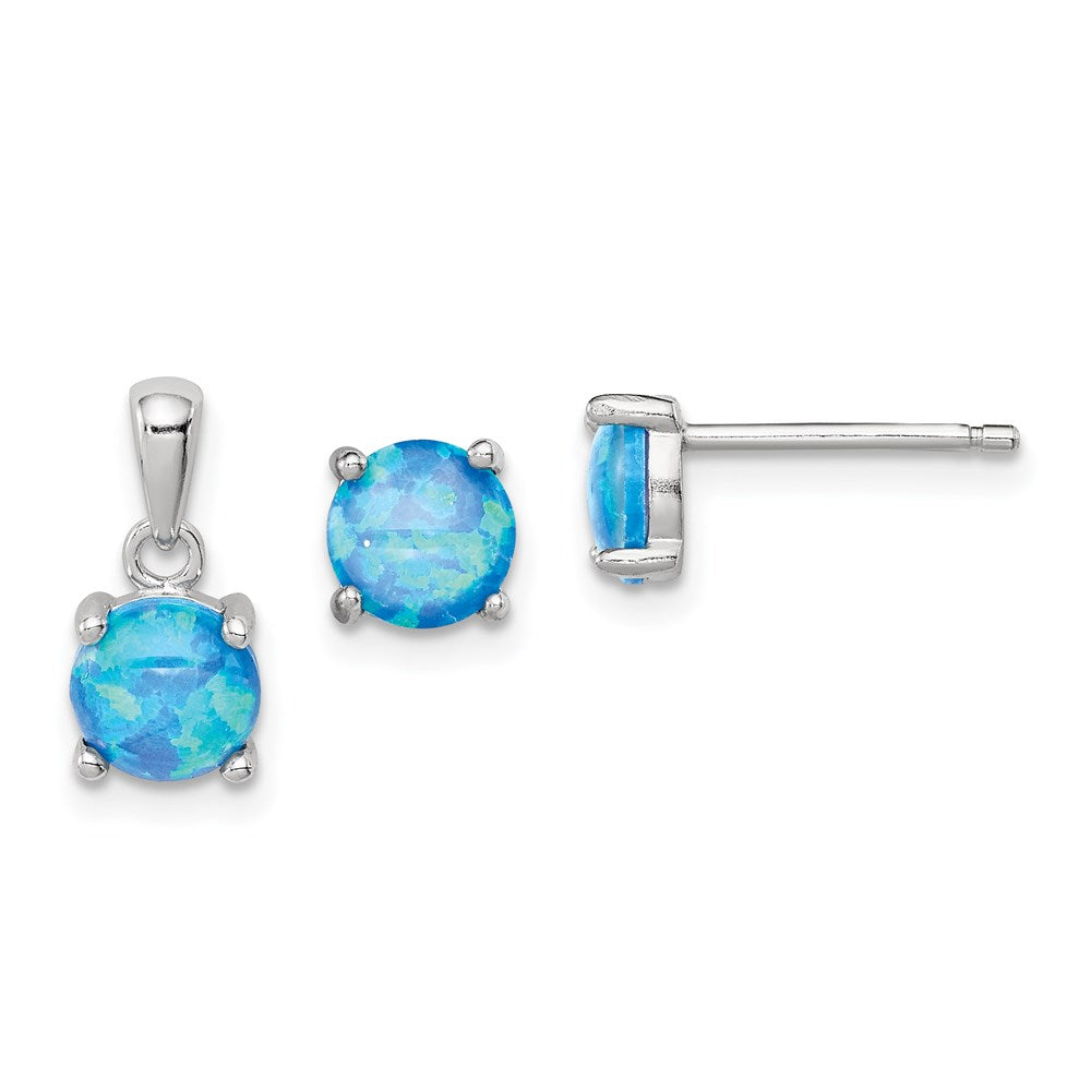 Sterling Silver Rhodium-plated Created Opal Pendant and Earring Set - 2