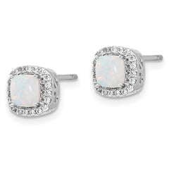 Sterling Silver Rh-plated CZ and Created Opal Halo Pendant and Earring Set - 2