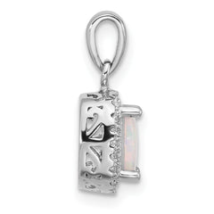 Sterling Silver Rh-plated CZ and Created Opal Halo Pendant and Earring Set - 2