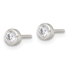 Sterling Silver Polished 4mm White CZ Childrens 14 inch Necklace and Post Earrings Set