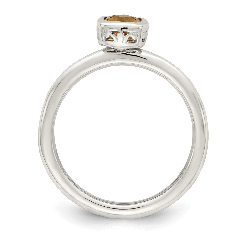 Shey Couture Sterling Silver Rhodium-plated with 14k Accent Polished Cushion-cut Citrine Ring