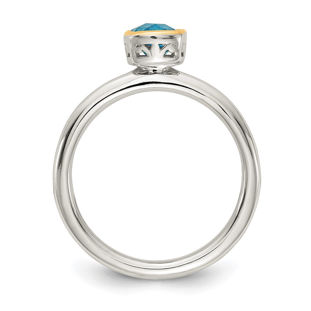 Shey Couture Sterling Silver Rhodium-plated with 14k Accent Polished Cushion-cut Light Swiss Blue Topaz Ring