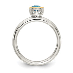 Shey Couture Sterling Silver Rhodium-plated with 14k Accent Polished Cushion-cut Light Swiss Blue Topaz Ring