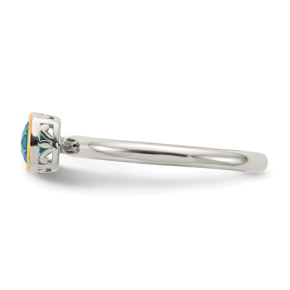 Shey Couture Sterling Silver Rhodium-plated with 14k Accent Polished Cushion-cut Light Swiss Blue Topaz Ring - 3