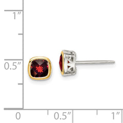 Shey Couture Sterling Silver Rhodium-plated with 14k Accent Garnet Square Stud Earrings