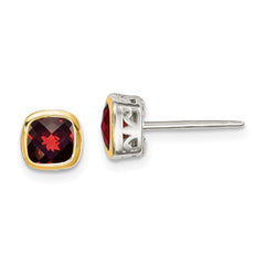 Shey Couture Sterling Silver Rhodium-plated with 14k Accent Garnet Square Stud Earrings