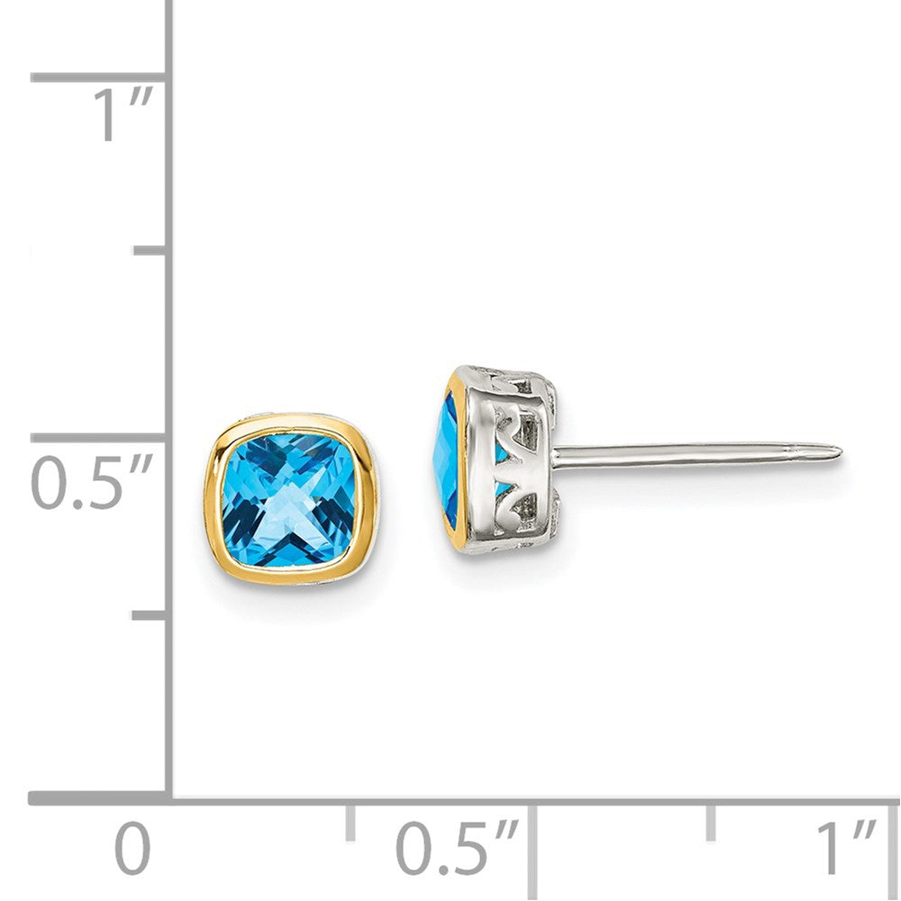 Shey Couture Sterling Silver Rhodium-plated with 14k Accent Light Swiss Blue Topaz Square Stud Earrings
