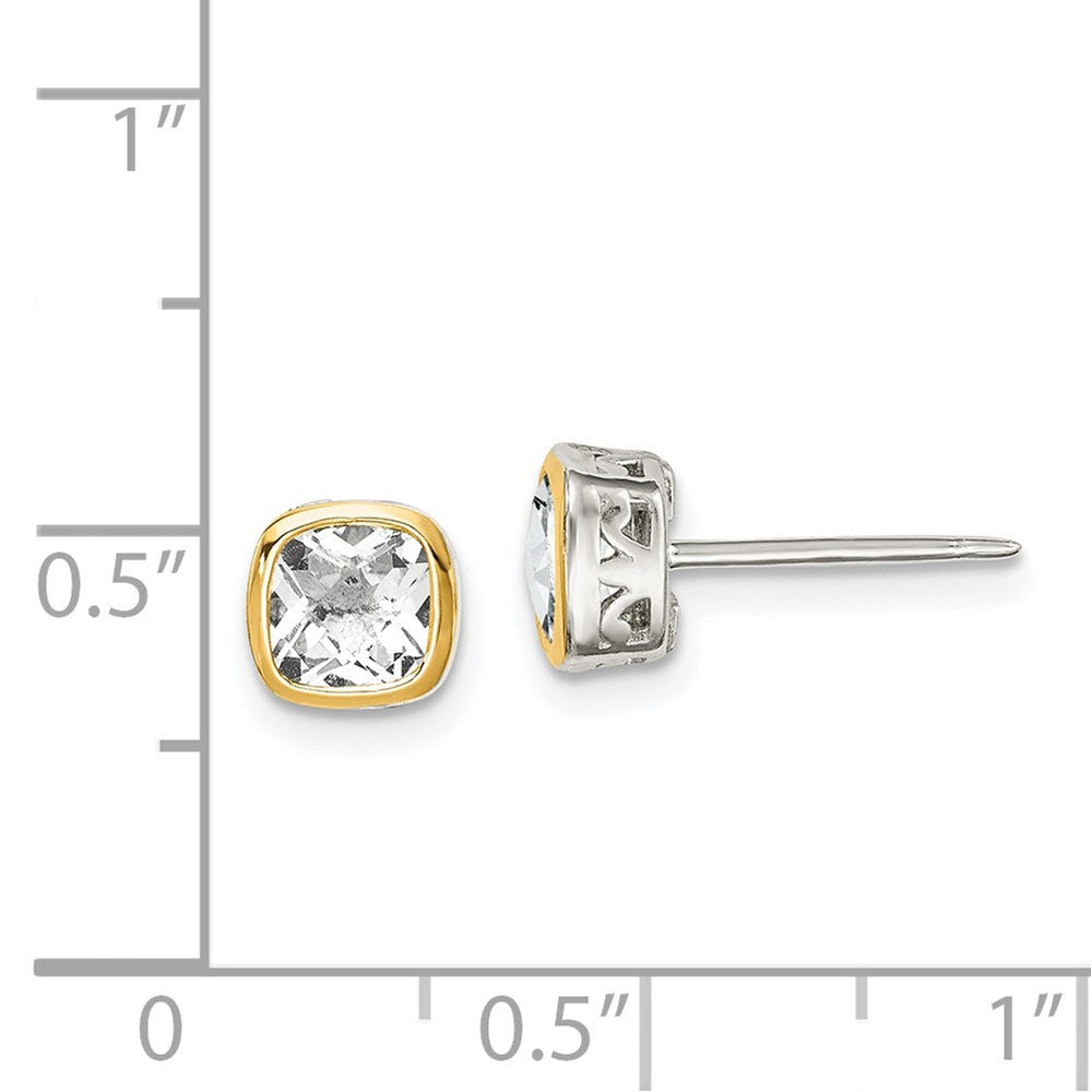 Shey Couture Sterling Silver Rhodium-plated with 14k Accent White Topaz Square Stud Earrings