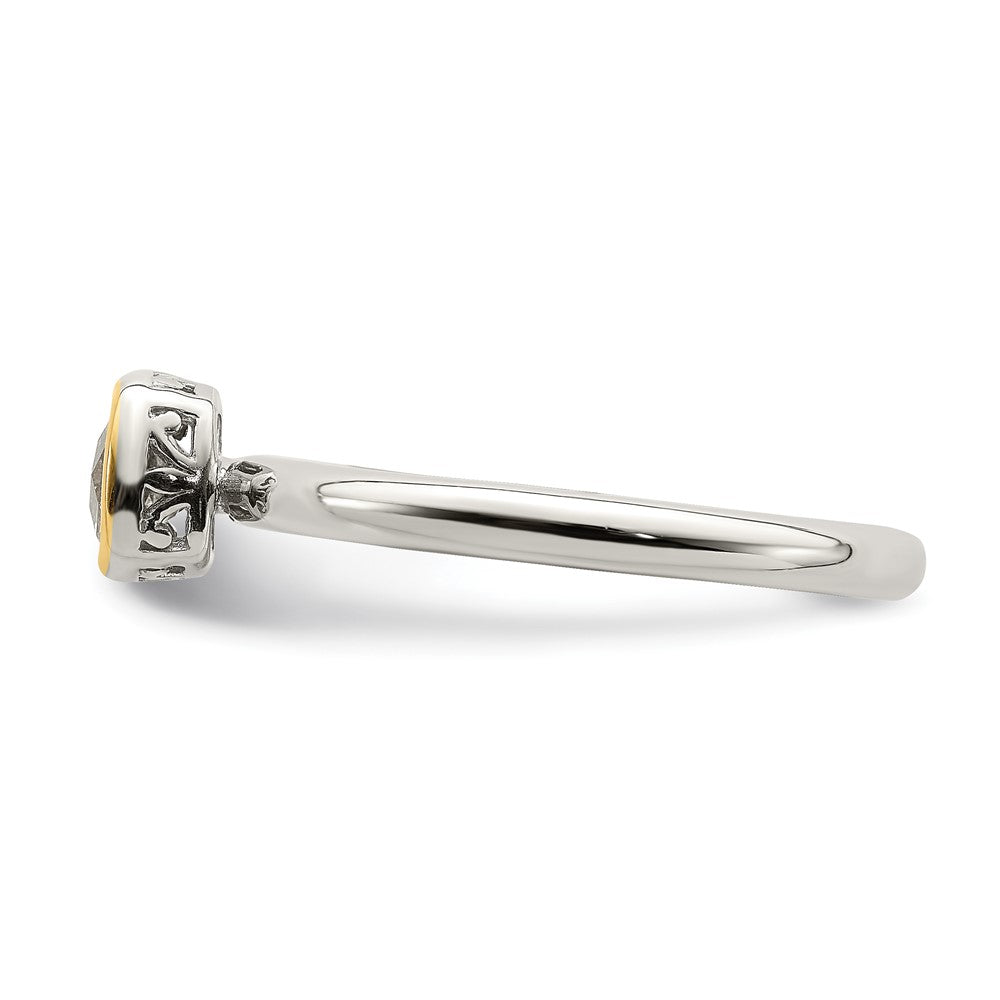 Shey Couture Sterling Silver Rhodium-plated with 14K Accent Polished Cushion-cut White Topaz Ring - 2