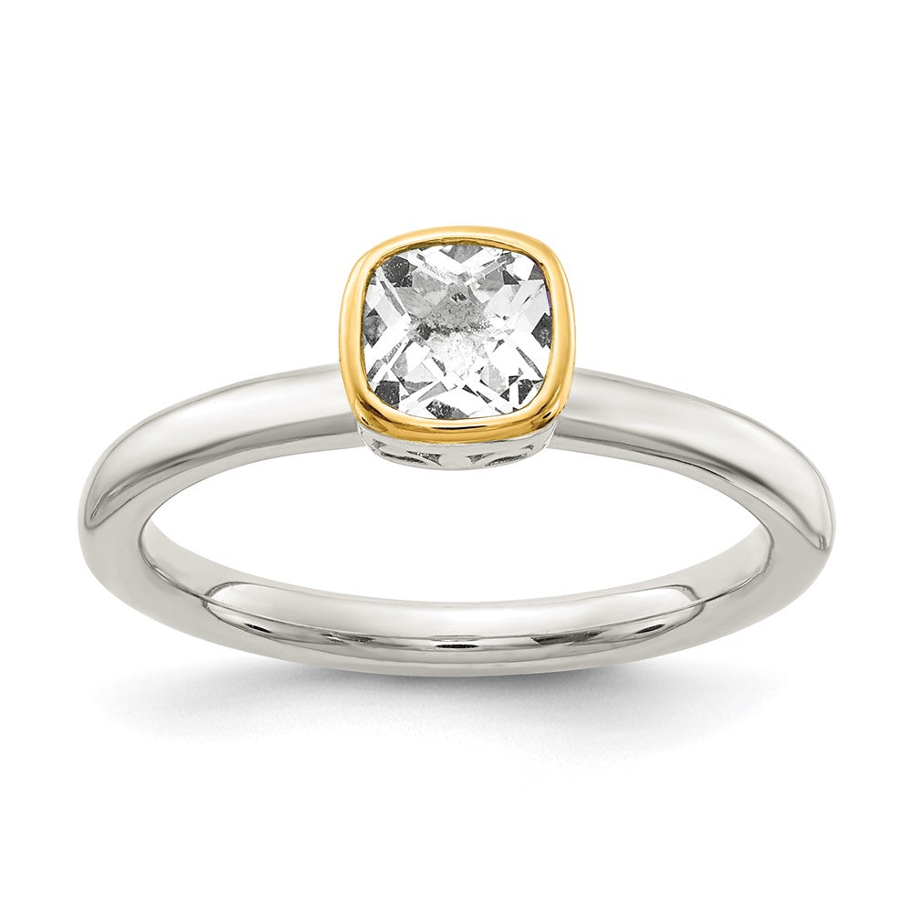 Shey Couture Sterling Silver Rhodium-plated with 14K Accent Polished Cushion-cut White Topaz Ring - 3
