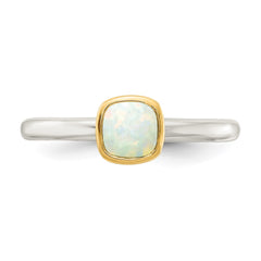 Shey Couture Sterling Silver Rhodium-plated with 14K Accent Polished Cushion-cut Milky Opal Ring