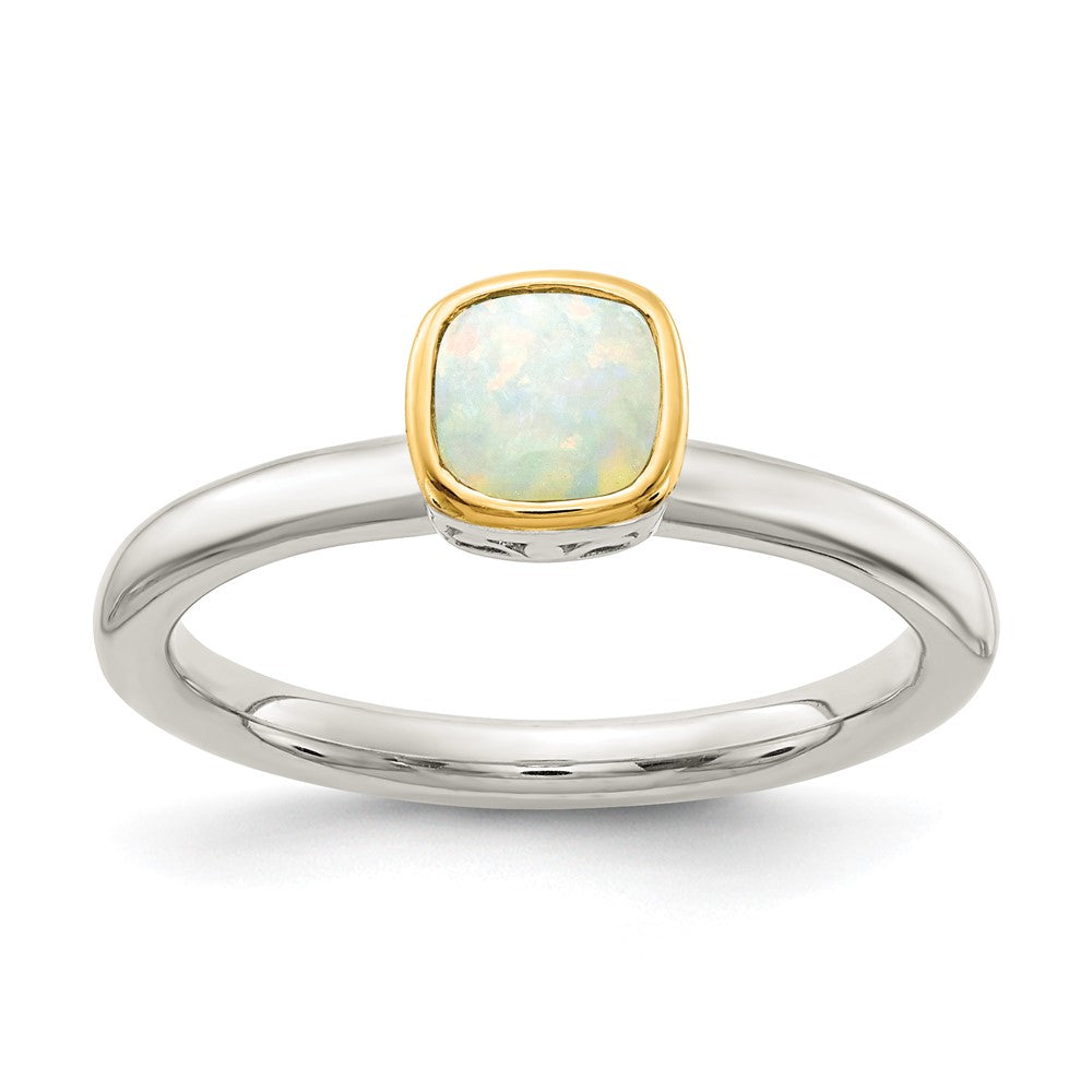 Shey Couture Sterling Silver Rhodium-plated with 14K Accent Polished Cushion-cut Milky Opal Ring - 3
