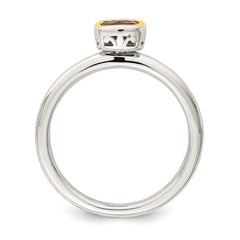 Shey Couture Sterling Silver Rhodium-plated with 14K Accent Polished Cushion-cut Garnet Ring