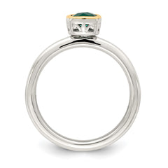 Shey Couture Sterling Silver Rhodium-plated with 14K Accent Polished Cushion-cut Created Emerald Ring