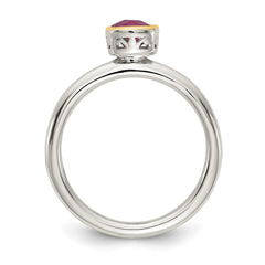 Shey Couture Sterling Silver Rhodium-plated with 14K Accent Polished Cushion-cut Rhodolite Garnet Ring