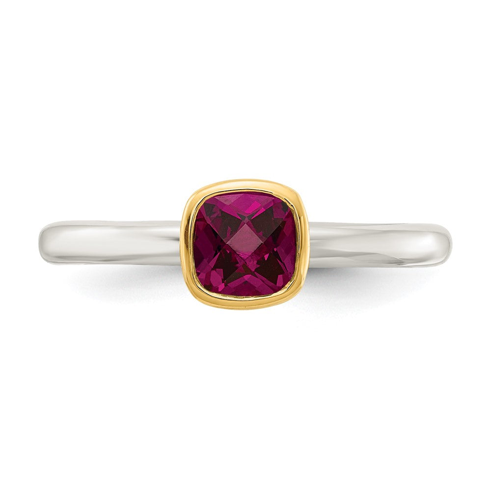 Shey Couture Sterling Silver Rhodium-plated with 14K Accent Polished Cushion-cut Rhodolite Garnet Ring