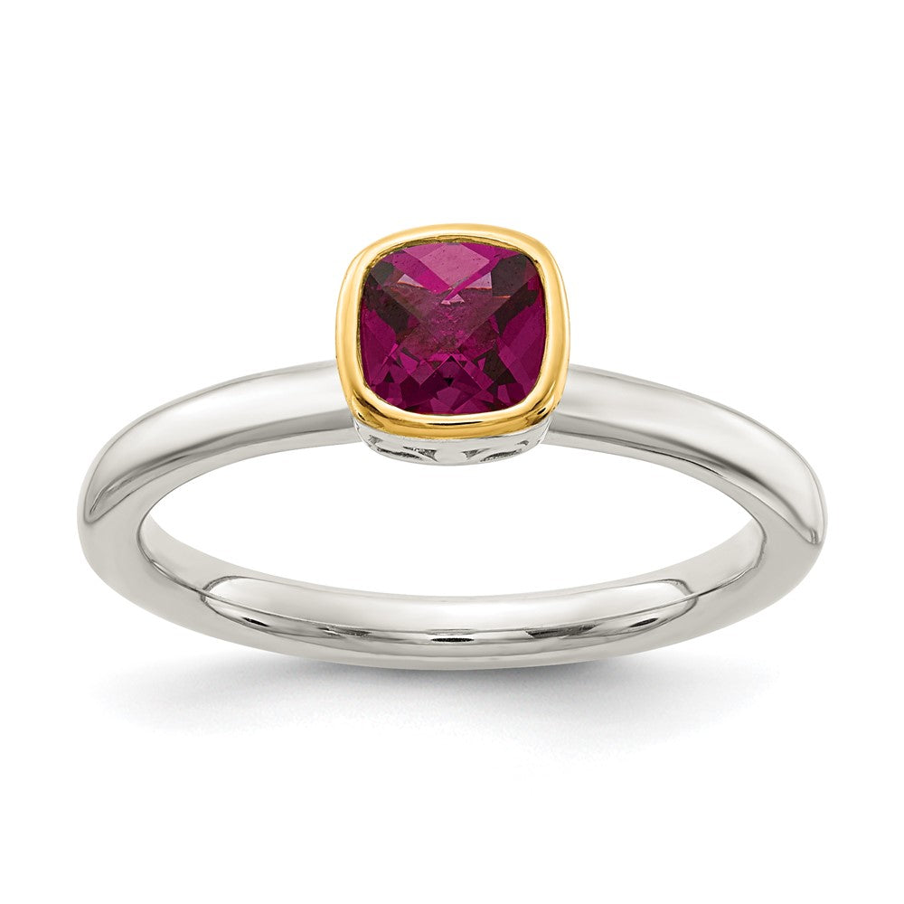 Shey Couture Sterling Silver Rhodium-plated with 14K Accent Polished Cushion-cut Rhodolite Garnet Ring - 2