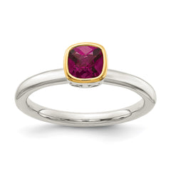 Shey Couture Sterling Silver Rhodium-plated with 14K Accent Polished Cushion-cut Rhodolite Garnet Ring - 2
