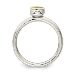 Shey Couture Sterling Silver Rhodium-plated with 14K Accent Polished Cushion-cut Peridot Ring - 3