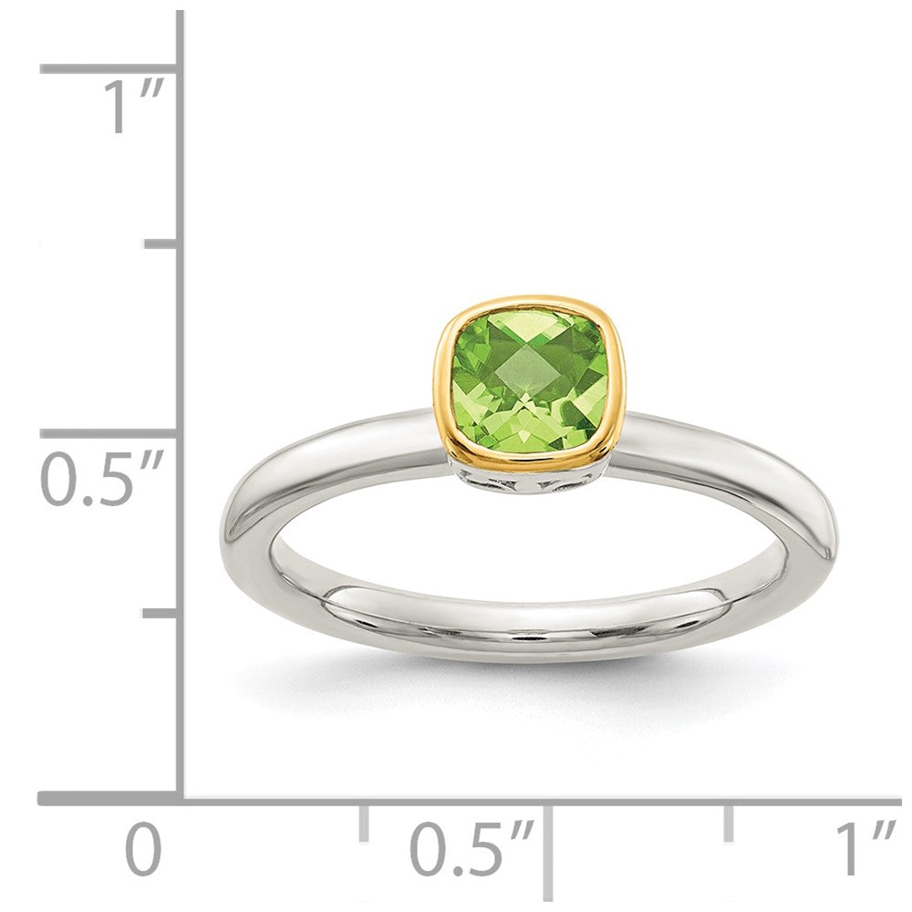 Shey Couture Sterling Silver Rhodium-plated with 14K Accent Polished Cushion-cut Peridot Ring