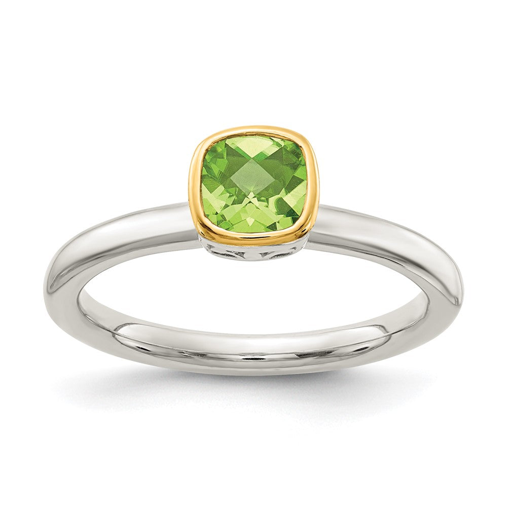 Shey Couture Sterling Silver Rhodium-plated with 14K Accent Polished Cushion-cut Peridot Ring - 3