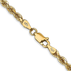 14K 20 Inch 3.35mm Diamond-cut Quadruple Rope Lobster Clasp Chain