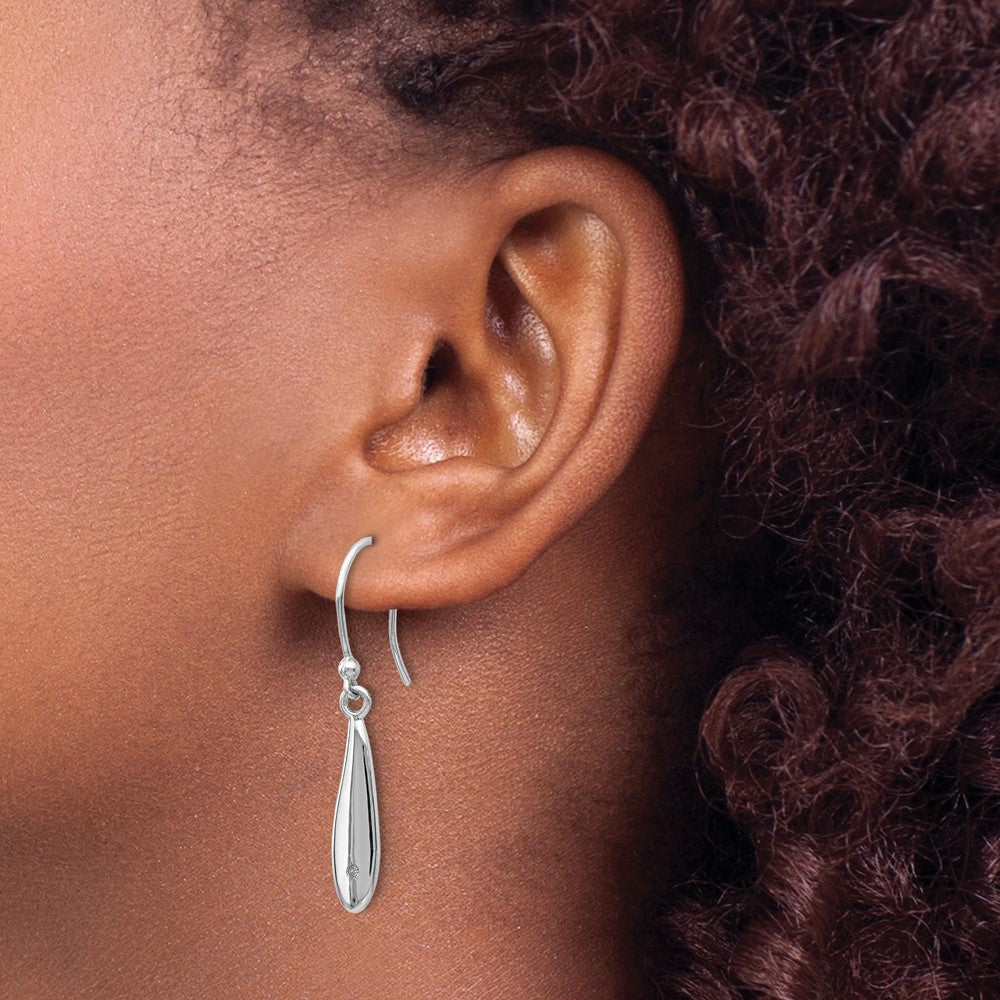 White Ice Sterling Silver Rhodium-plated Diamond Shepherd Hook Dangle Earrings - 3