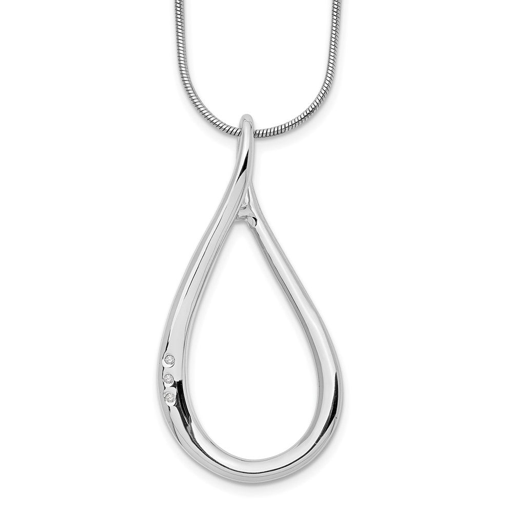 White Ice Sterling Silver Rhodium-plated 18 Inch Diamond Open Teardrop Necklace with 2 Inch Extender - 2