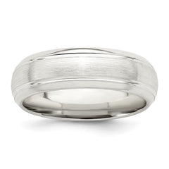 Sterling Silver 6mm Brushed Domed with Grooved Beveled Edge Fancy Band Size 12.5