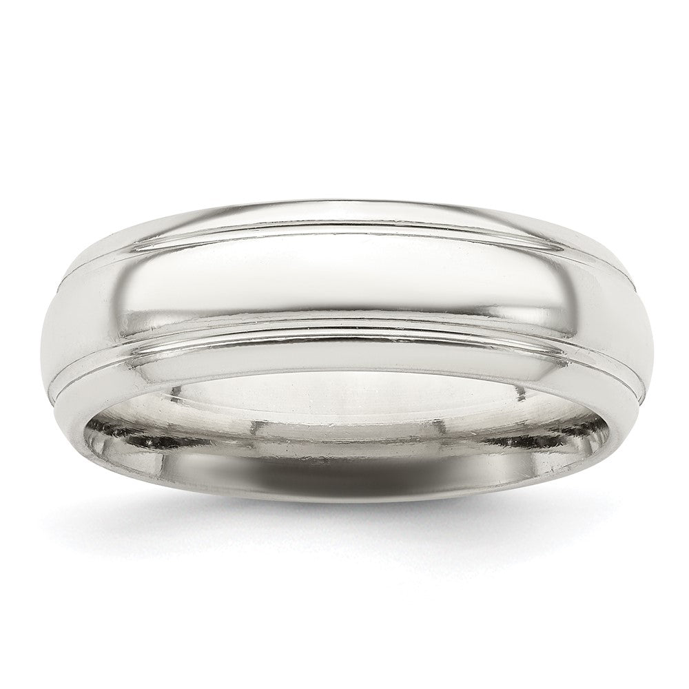 Sterling Silver 6mm Polished Domed with Grooved Beveled Edge Fancy Band Size 7.5