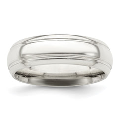 Sterling Silver 6mm Polished Domed with Grooved Beveled Edge Fancy Band Size 11.5