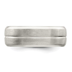 Sterling Silver 7mm Brushed Domed Grooved Fancy Band Size 12.5