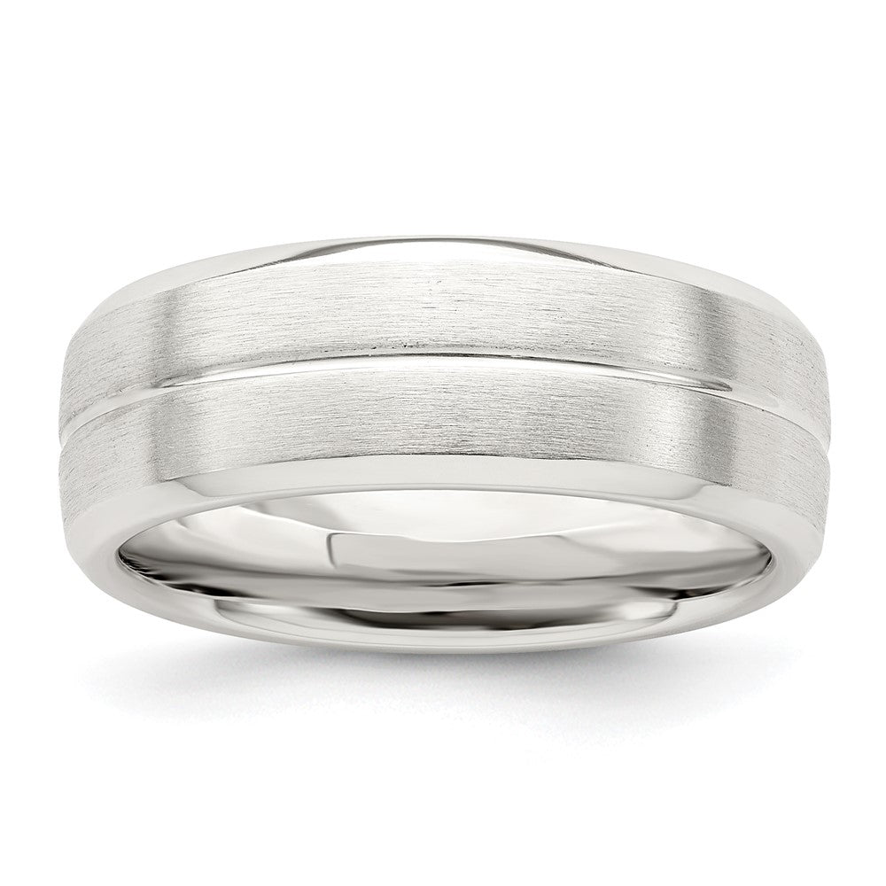 Sterling Silver 7mm Brushed Domed Grooved Fancy Band Size 12.5