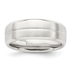 Sterling Silver 7mm Brushed Domed Grooved Fancy Band Size 8.5