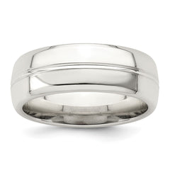 Sterling Silver 7mm Polished Domed Grooved Fancy Band Size 8
