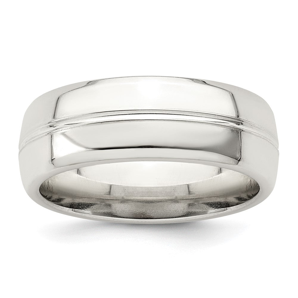 Sterling Silver 7mm Polished Domed Grooved Fancy Band Size 8.5