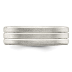 Sterling Silver 6mm Brushed Flat Grooved Fancy Band Size 7.5 - 2